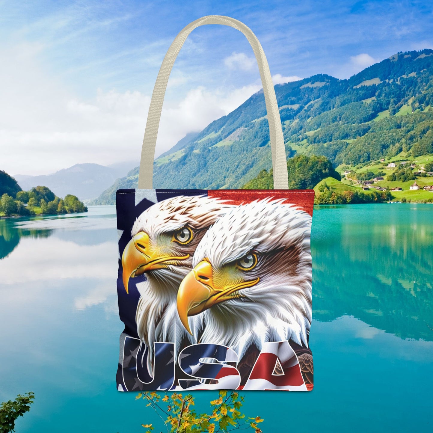 ๐บ๐ธ Patriotic ๐บ๐ธ USA ๐บ๐ธ Bald Eagles ๐บ๐ธ Tote Bag ๐บ๐ธ All Over Print ๐บ๐ธ American Flag Design ๐บ๐ธ Five Different Handle Colors ๐บ๐ธ Red ๐บ๐ธ Navy ๐บ๐ธ Black ๐บ๐ธ Beige ๐บ๐ธ White