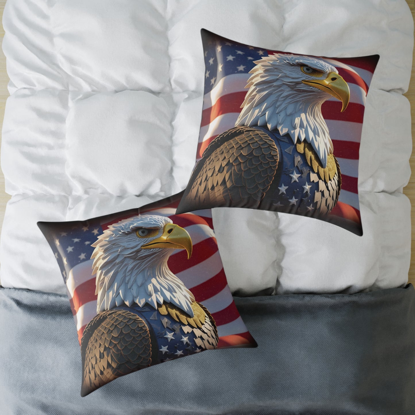 Patriotic Red White Blue American Flag Bald Eagle Square Pillow