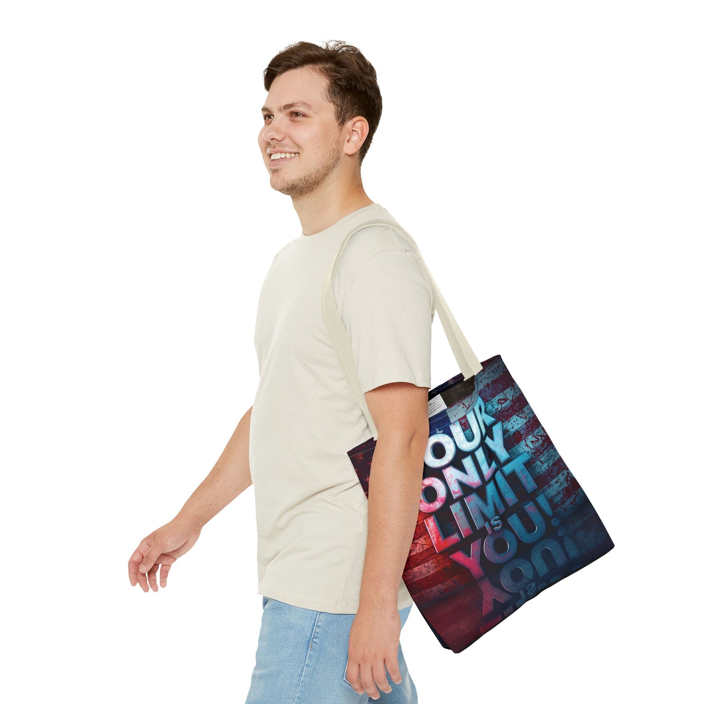 Motivational Tote Bag, Your Only Limit is You!, Inspirational Gift, USA Flag Design, Eco-Friendly Everyday Tote