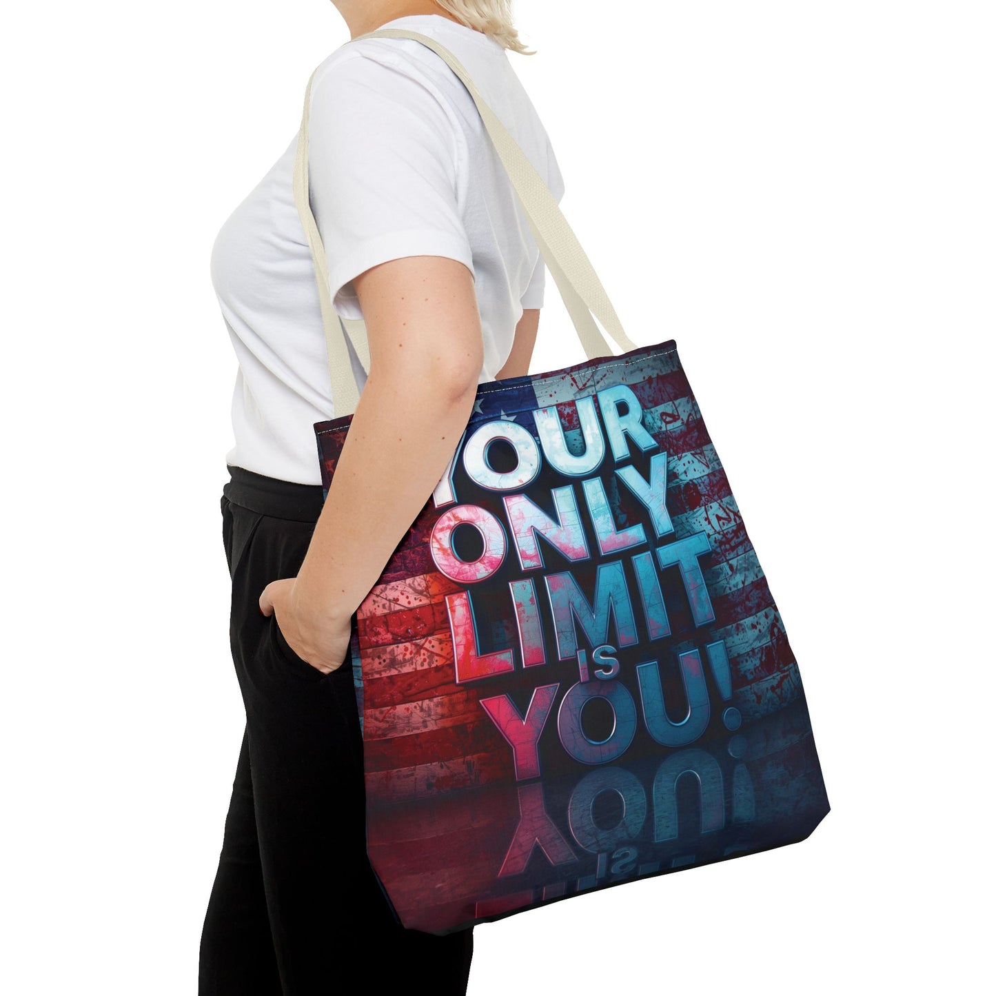 Motivational Tote Bag, Your Only Limit is You!, Inspirational Gift, USA Flag Design, Eco-Friendly Everyday Tote
