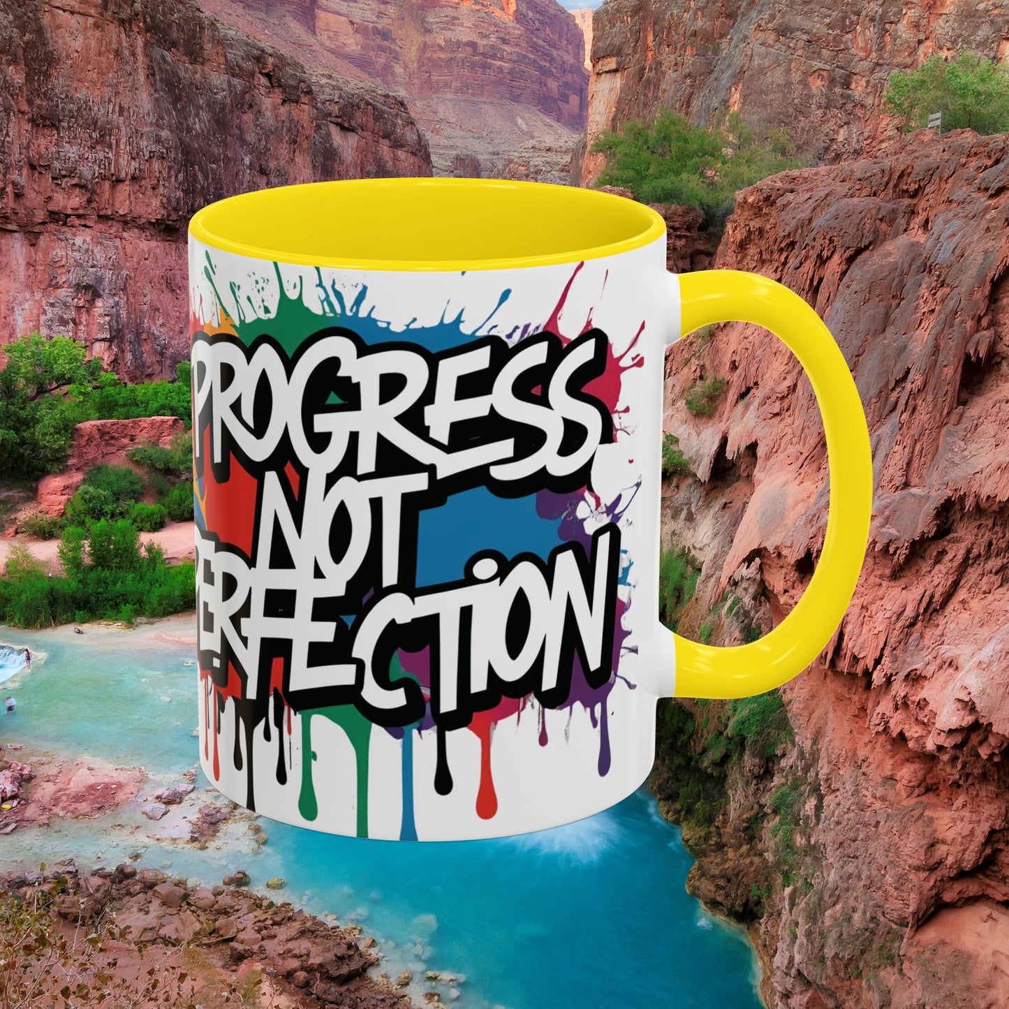 Vibrant Ceramic Mug Inspirational Let's Go! Graffiti Mug Coffee Mug Progress Not Perfection Sizes 11oz & 15oz Birthday Gift Graduation Gift 8 Different Color Options
