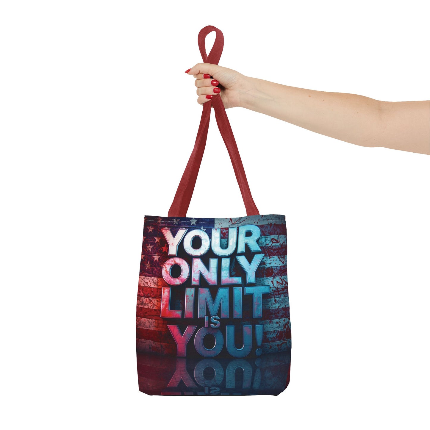 Motivational Tote Bag, Your Only Limit is You!, Inspirational Gift, USA Flag Design, Eco-Friendly Everyday Tote