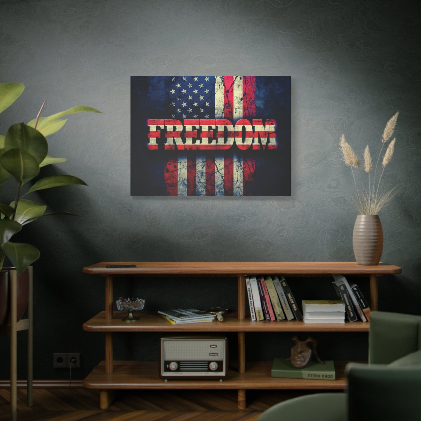 Patriotic Wall Art Print - Freedom Design Canvas Decor - American Flag Red White & Blue Artwork - Christmas Gifts - Independence Day Decoration - Home Gallery Piece -