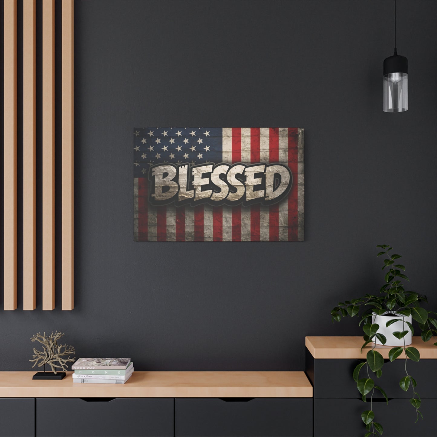 Blessed American Flag Canvas Wall Art, Patriotic Home Decor, Inspirational Gift, Rustic Wall Decor, Americana Artwork