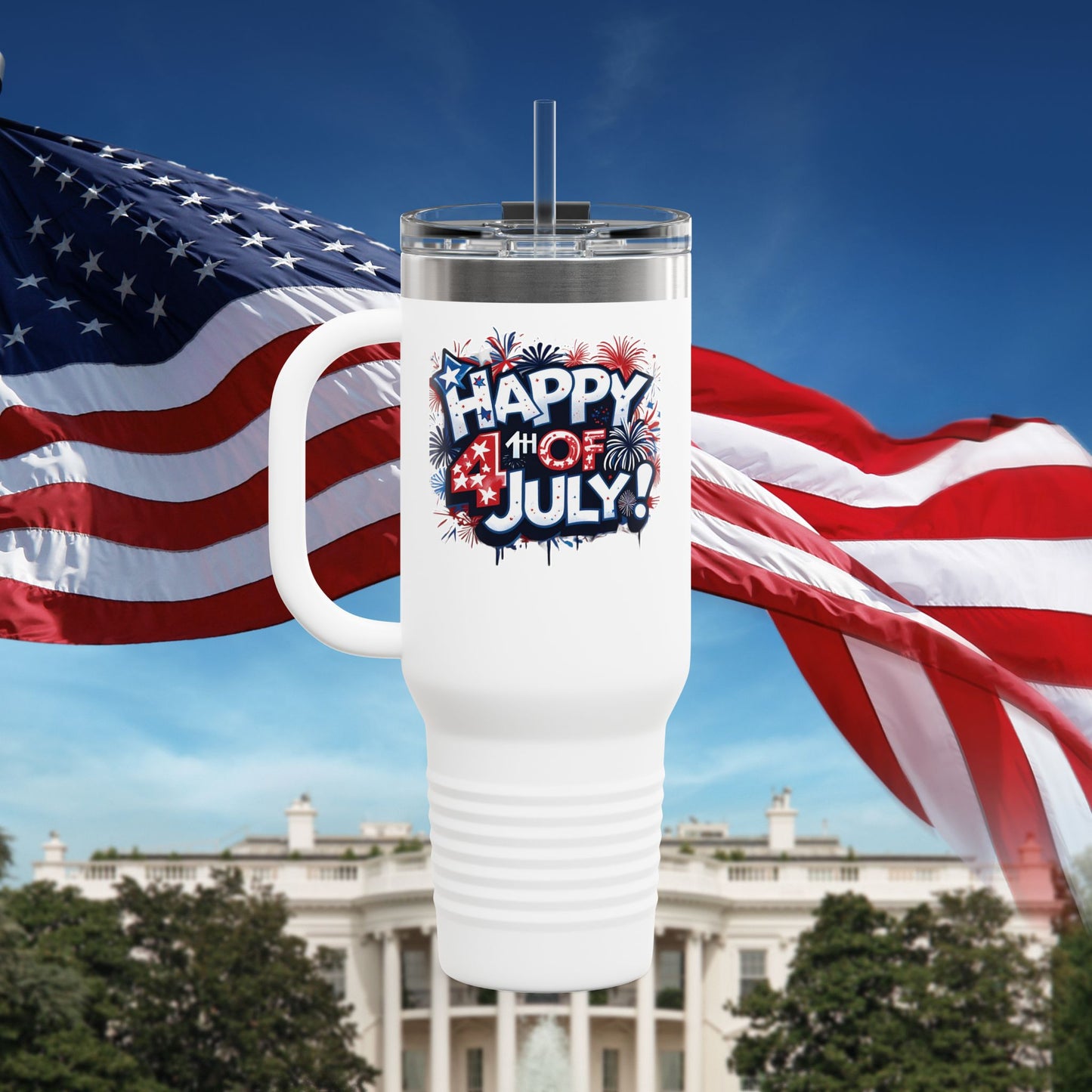 Patriotic Insulated Travel Mug - 40oz - Perfect for 4th of July Celebrations, BBQs, Camping, Family Gatherings, Gifts!
