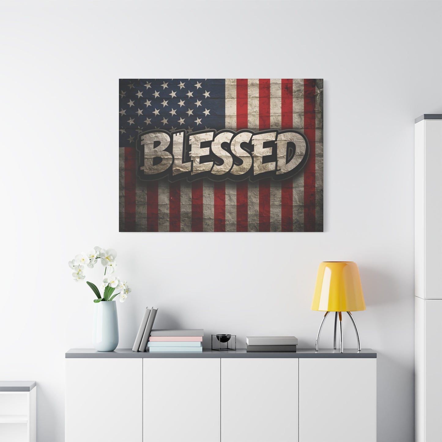 Blessed American Flag Canvas Wall Art, Patriotic Home Decor, Inspirational Gift, Rustic Wall Decor, Americana Artwork