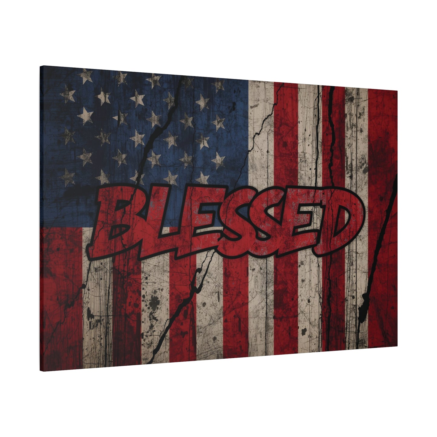 Blessed Patriotic Canvas Wall Art, Americana Decor, Home Wall Decoration, Rustic Flag Artwork, US Flag Decor