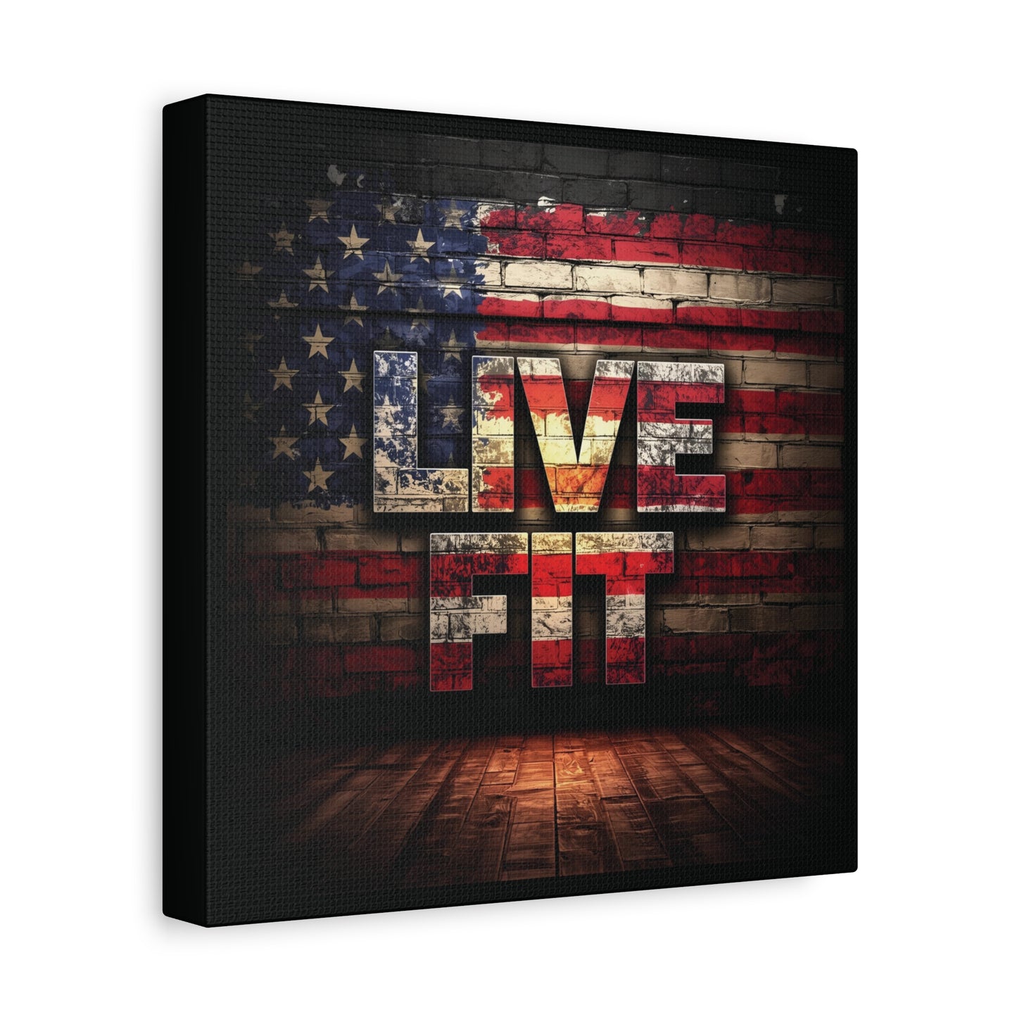 American Pride Canvas Wall Art - Live Fit Decor - Fitness Motivation - Patriotic Gift - USA Flag Artwork - Red White Blue -