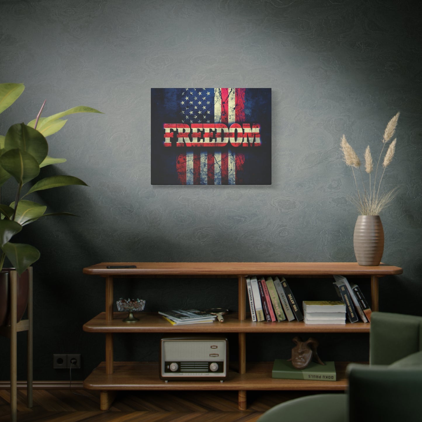 Patriotic Wall Art Print - Freedom Design Canvas Decor - American Flag Red White & Blue Artwork - Christmas Gifts - Independence Day Decoration - Home Gallery Piece -