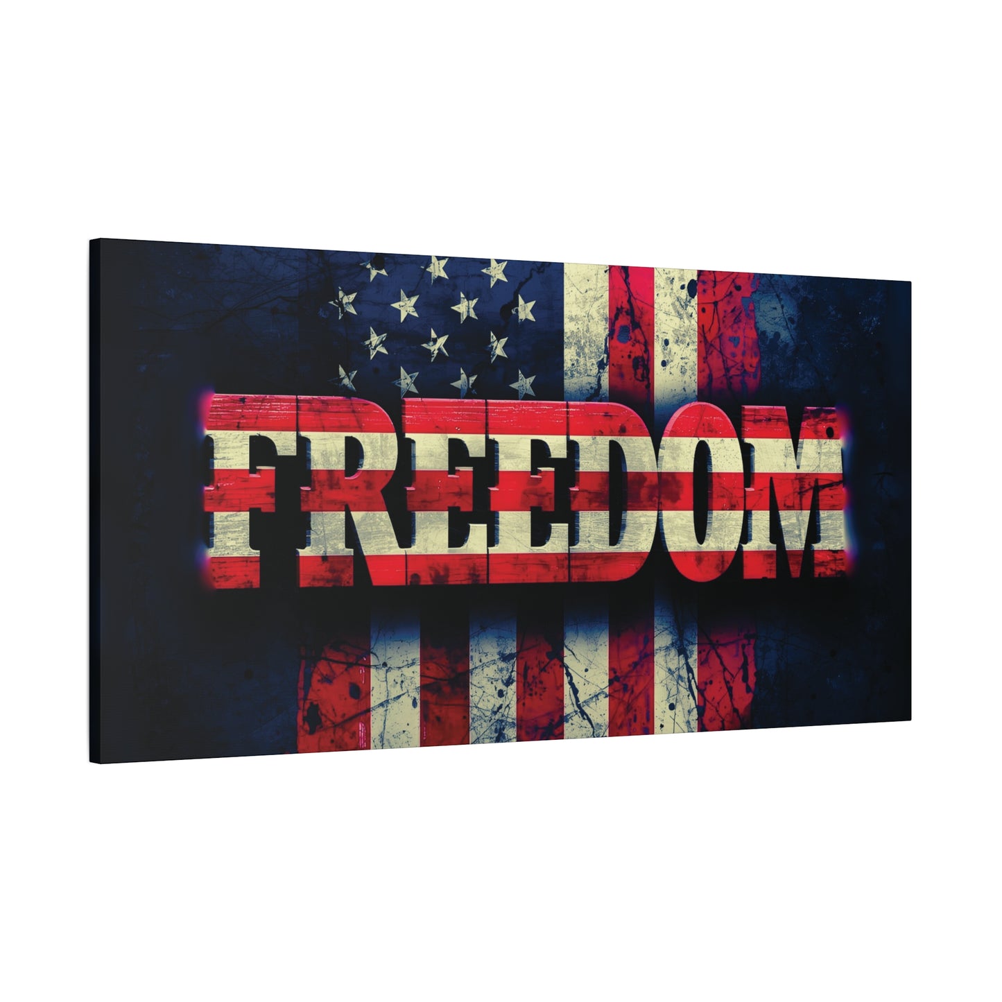 Patriotic Wall Art Print - Freedom Design Canvas Decor - American Flag Red White & Blue Artwork - Christmas Gifts - Independence Day Decoration - Home Gallery Piece -