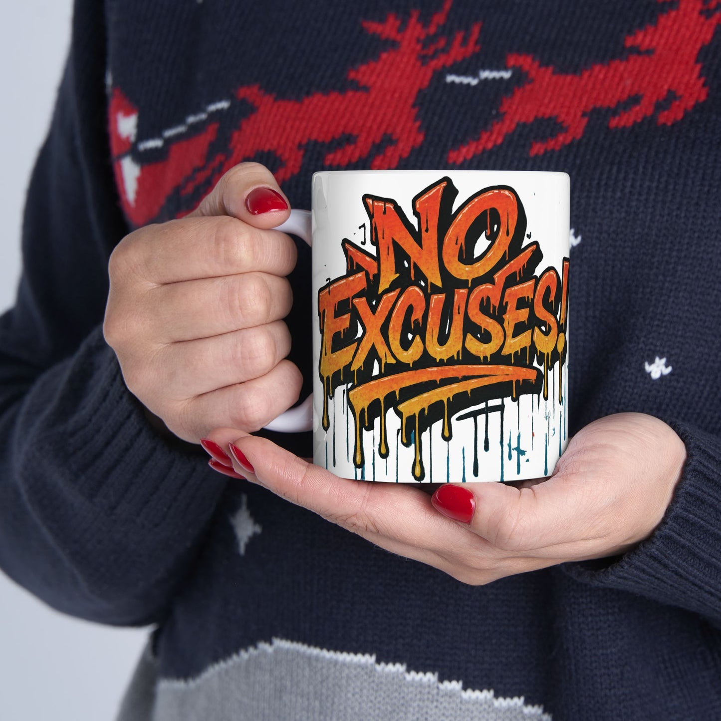 Motivational Ceramic Mug - No Excuses! Coffee Cup for Encouragement, Office Decor, Gift for Friends, Inspirational Tea Mug