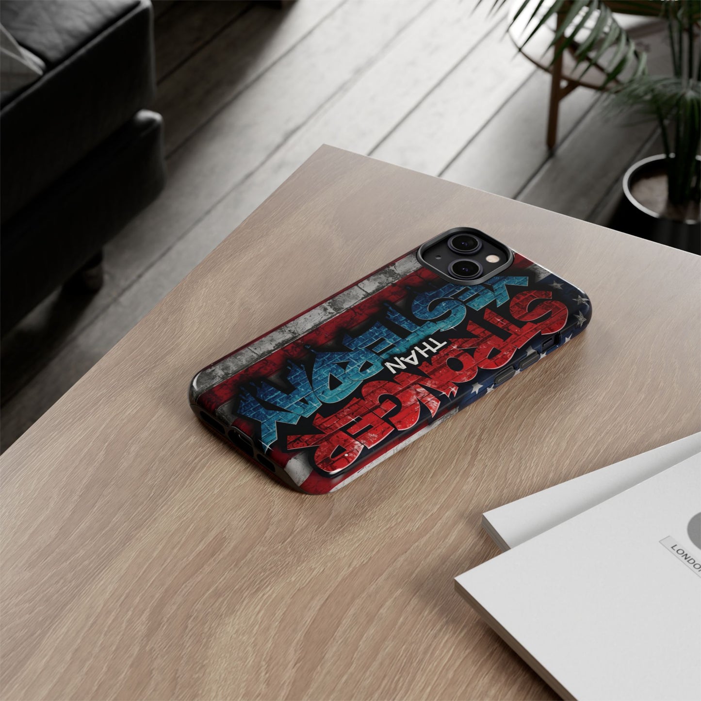 Stronger Than Yesterday Iphone Case, Motivational Phone Cover, USA Flag Design, Gift for Fitness Enthusiasts, Inspirational Phone Accessory