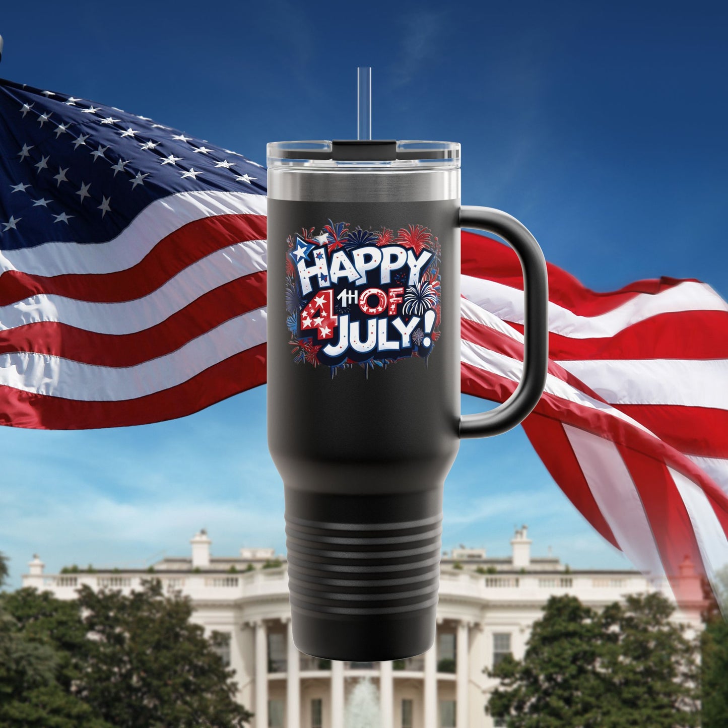 Patriotic Insulated Travel Mug - 40oz - Perfect for 4th of July Celebrations, BBQs, Camping, Family Gatherings, Gifts!