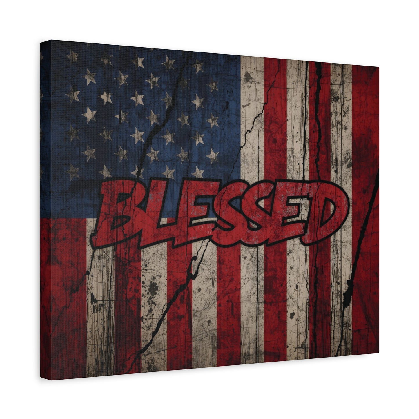Blessed Patriotic Canvas Wall Art, Americana Decor, Home Wall Decoration, Rustic Flag Artwork, US Flag Decor