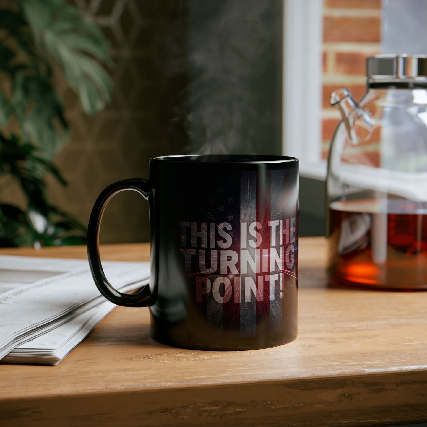 This Is The Turning Point! - Charlie Kirk Inspired - Patriotic American Flag Design - Sleek Black Ceramic Mug - 11oz/15oz