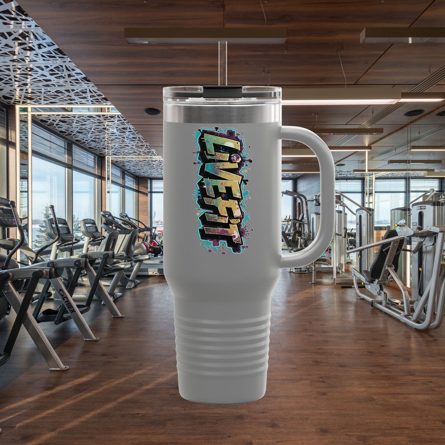 Insulated Travel Mug, Live Fit, 40oz Fitness Water Bottle, Gym Coffee Cup, Durable Travel Tumbler, Motivational Drinkware