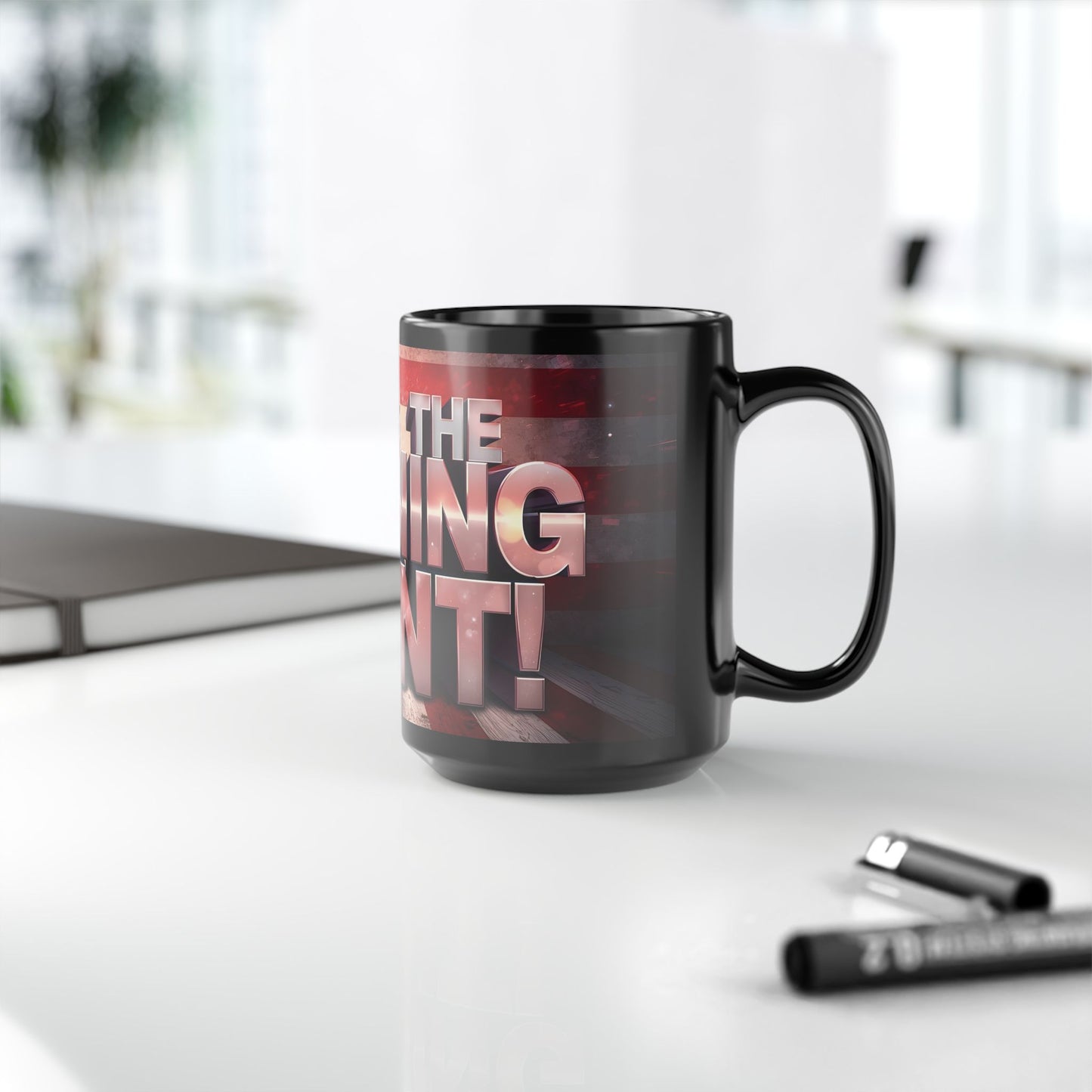 This Is The Turning Point! American Flag Backdrop Design - Sleek Motivational Ceramic Black Mug - 11oz - 15oz -