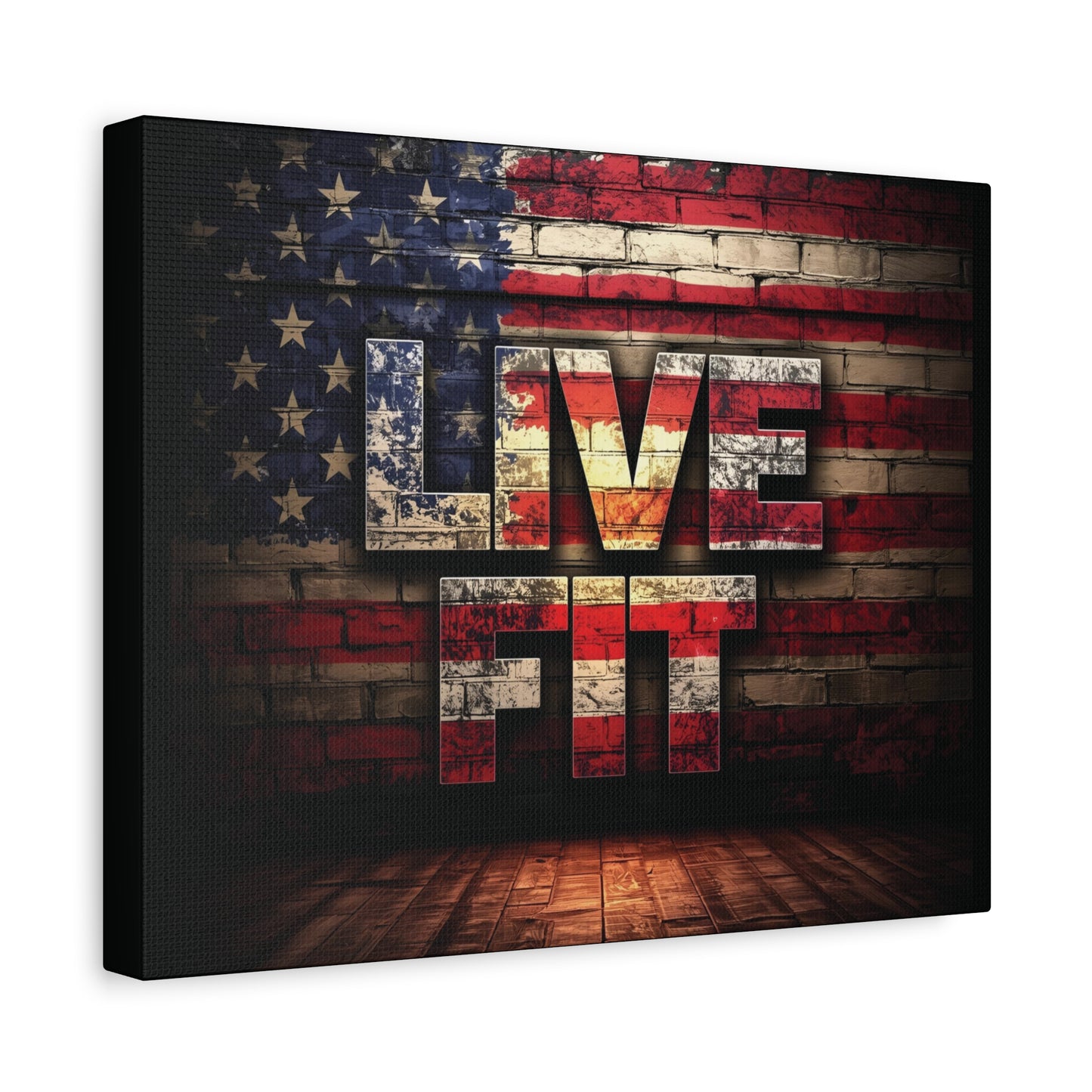 American Pride Canvas Wall Art - Live Fit Decor - Fitness Motivation - Patriotic Gift - USA Flag Artwork - Red White Blue -