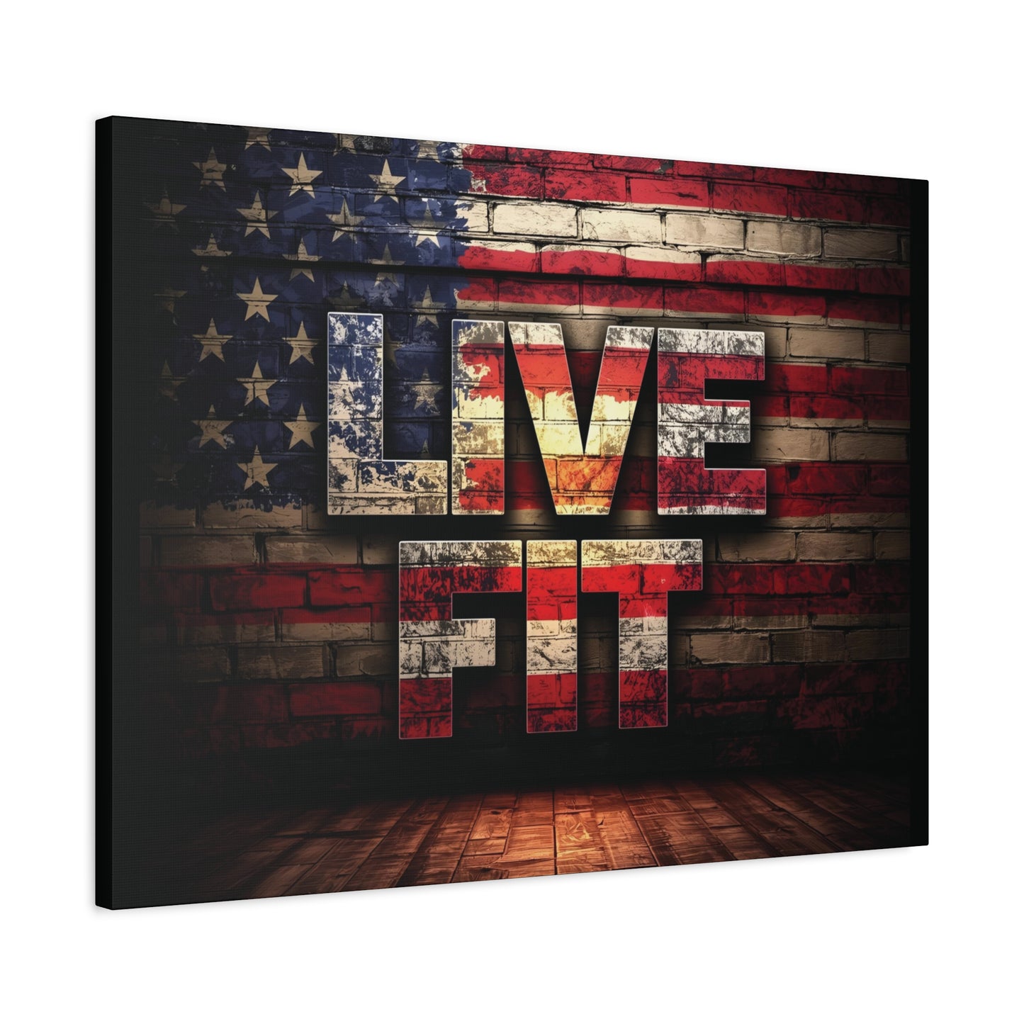 American Pride Canvas Wall Art - Live Fit Decor - Fitness Motivation - Patriotic Gift - USA Flag Artwork - Red White Blue -