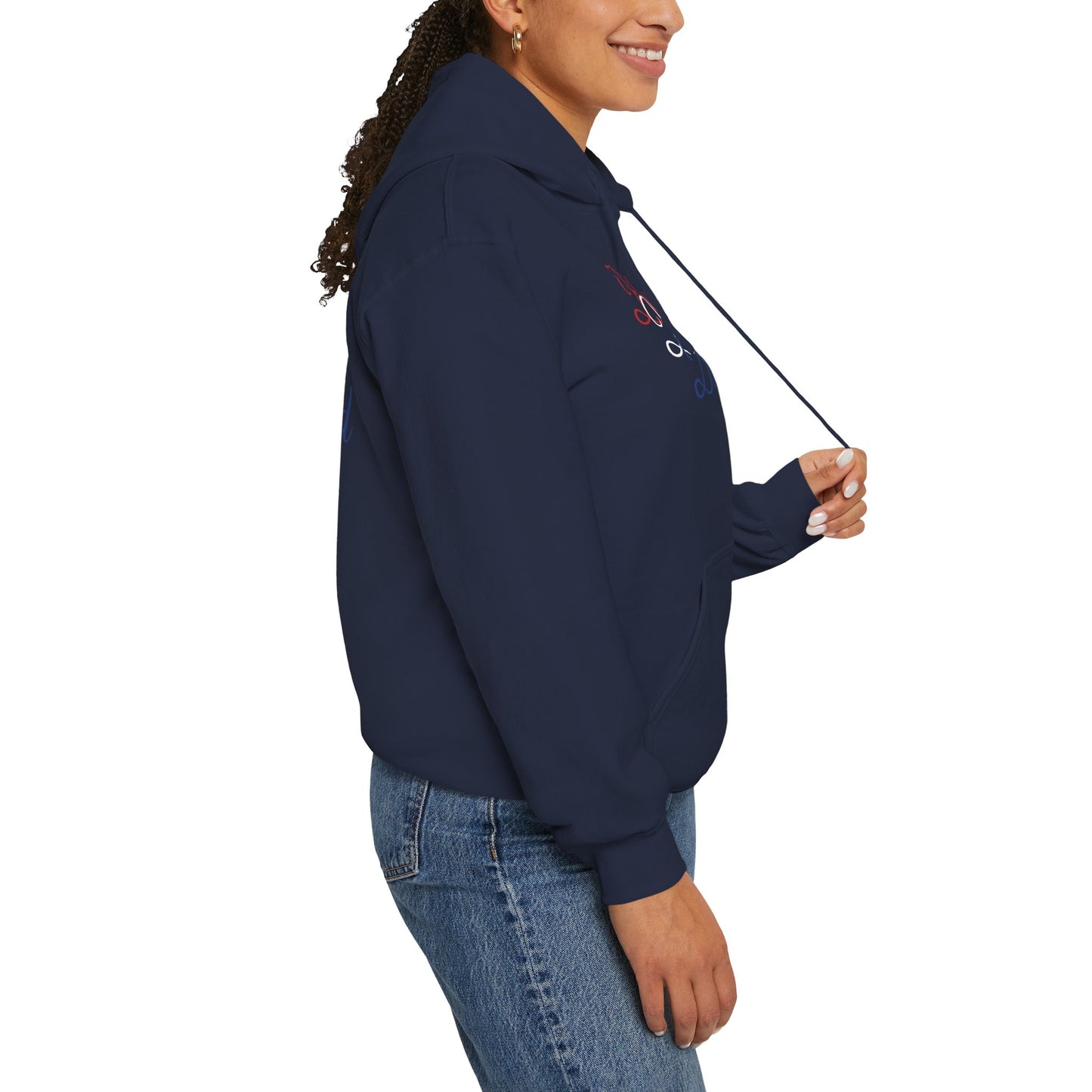 Blessed Hoodie – Patriotic Red, White & Blue Unisex Pullover Sweatshirt with Front & Back Print – Cozy, Positive Vibes Gift