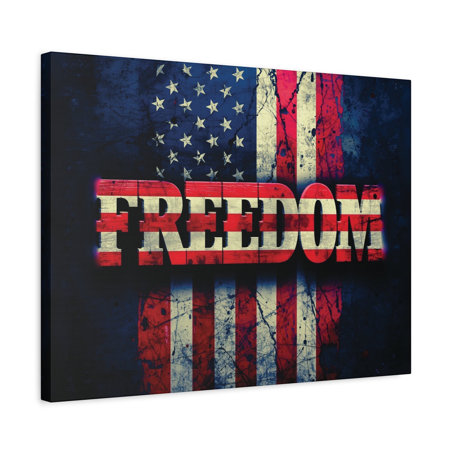 Patriotic Wall Art Print - Freedom Design Canvas Decor - American Flag Red White & Blue Artwork - Christmas Gifts - Independence Day Decoration - Home Gallery Piece -