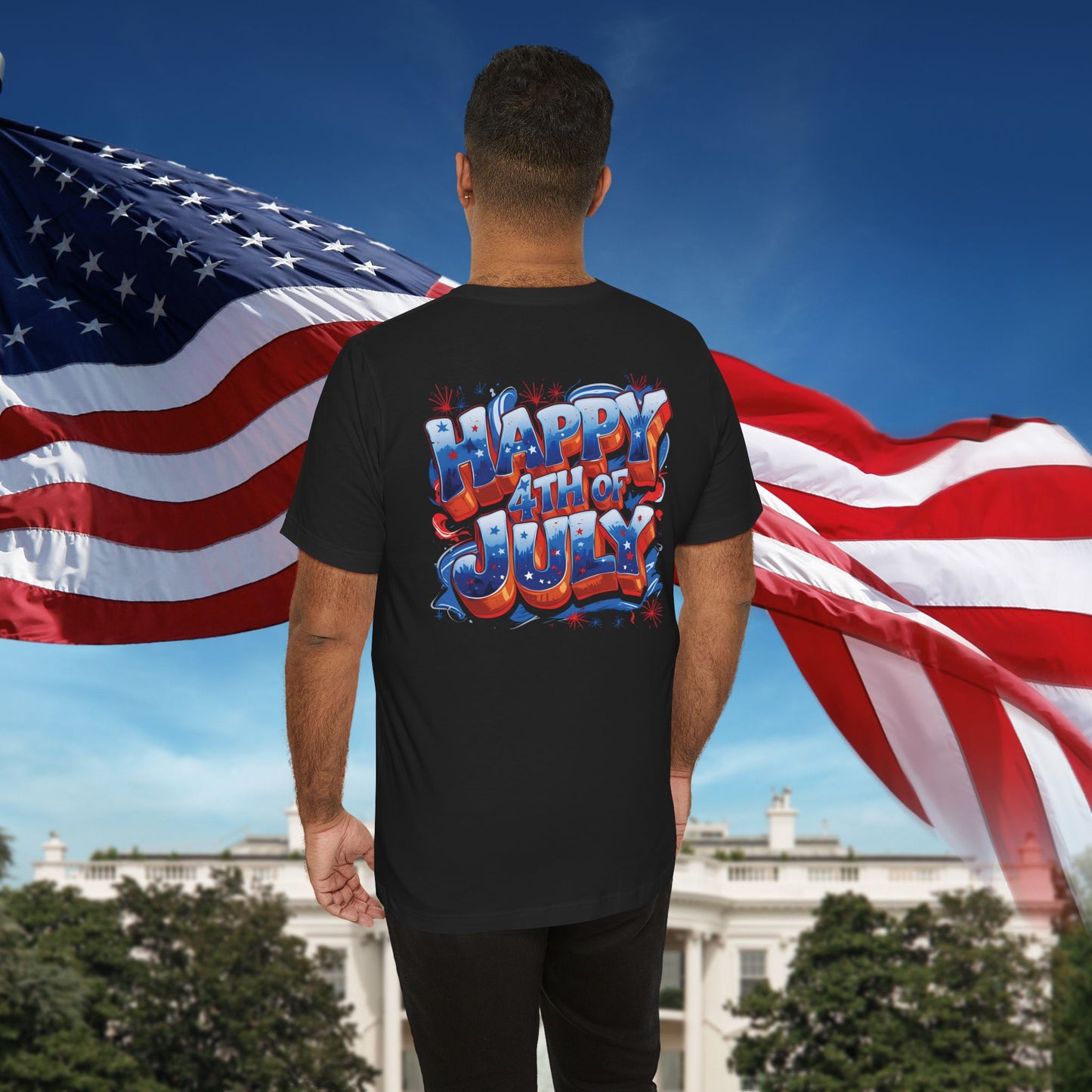 Happy 4th Of July, Print Design T-Shirt, Independence Day, American Flag, Bald Eagle, Red White Blue