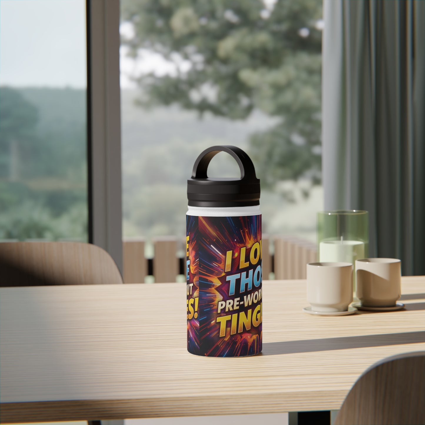 Vibrant Workout Water Bottle - I Love Those Pre-Workout Tingles! - Gym Hydration - Fitness Gift - Stainless Steel Bottle - 12oz - 18oz - 32oz - Easy Carry Handle - Holiday Gift -