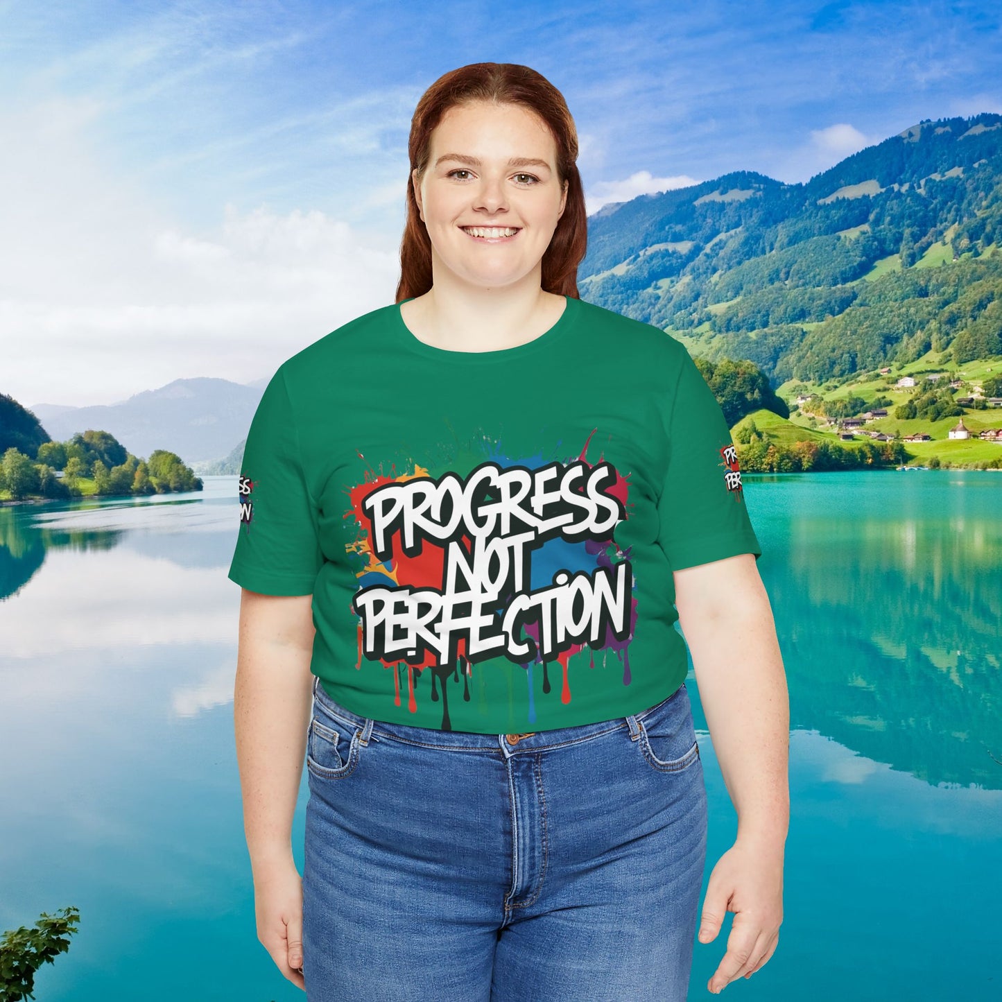 💥 Vibrant 💥 Eye-catching 💥 Motivational 💥 All Over Print 💥 Unisex T-shirt 💥 Progress Not Perfection 💥 Art-Inspired 💥 Apparel 💥 Sizes XS x 4XL 💥