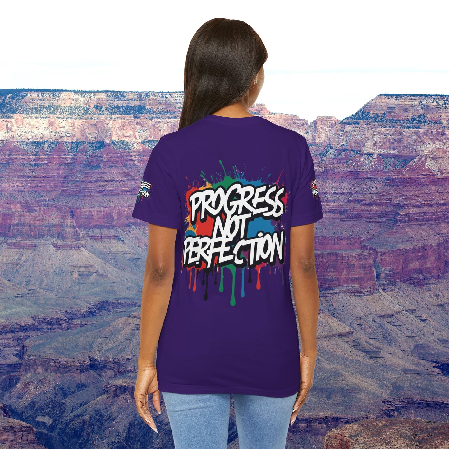 💥 Vibrant 💥 Eye-catching 💥 Motivational 💥 All Over Print 💥 Unisex T-shirt 💥 Progress Not Perfection 💥 Art-Inspired 💥 Apparel 💥 Sizes XS x 4XL 💥