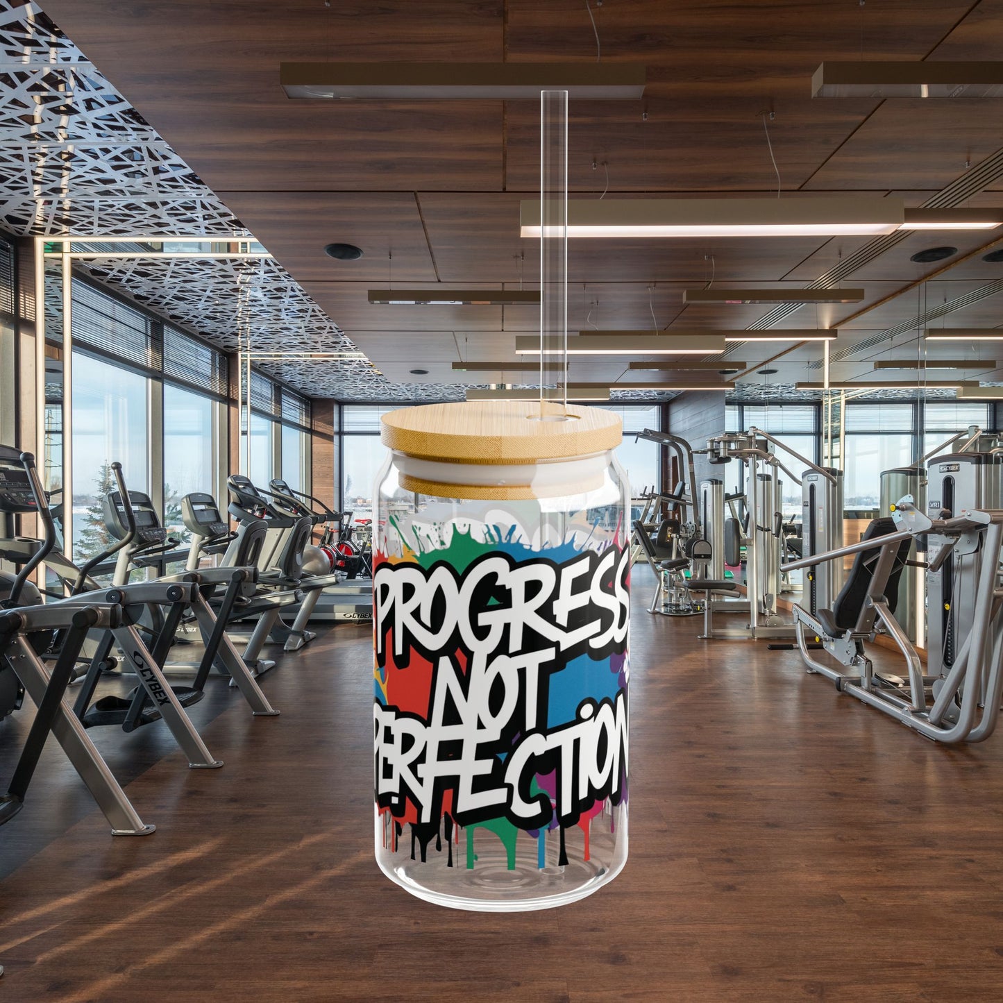 π₯ Sipper Glass 16oz π₯ Vibrant π₯ Progress Not Perfection Design π₯