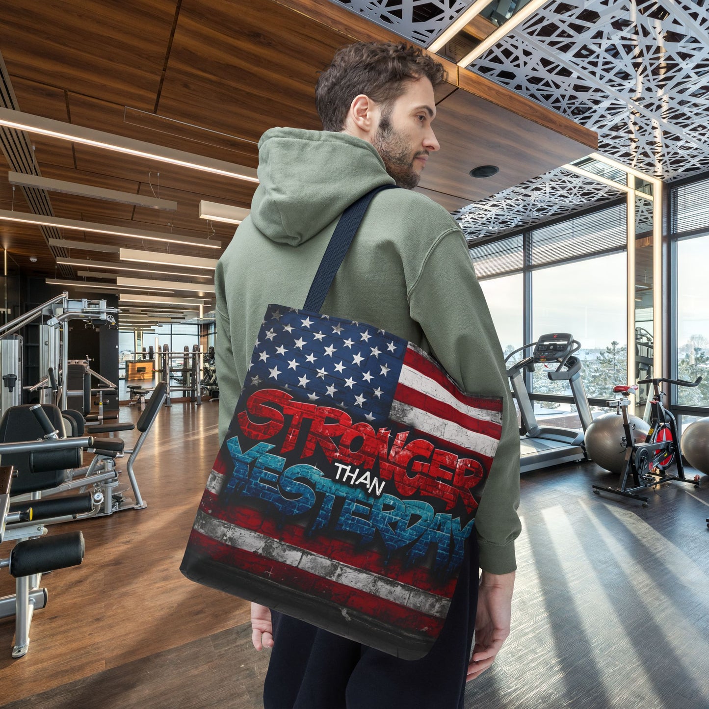 Patriotic Red White Blue Tote Bag - Stronger Than Yesterday - Perfect for Fourth of July, Gym, Beach, Shopping, Gifts