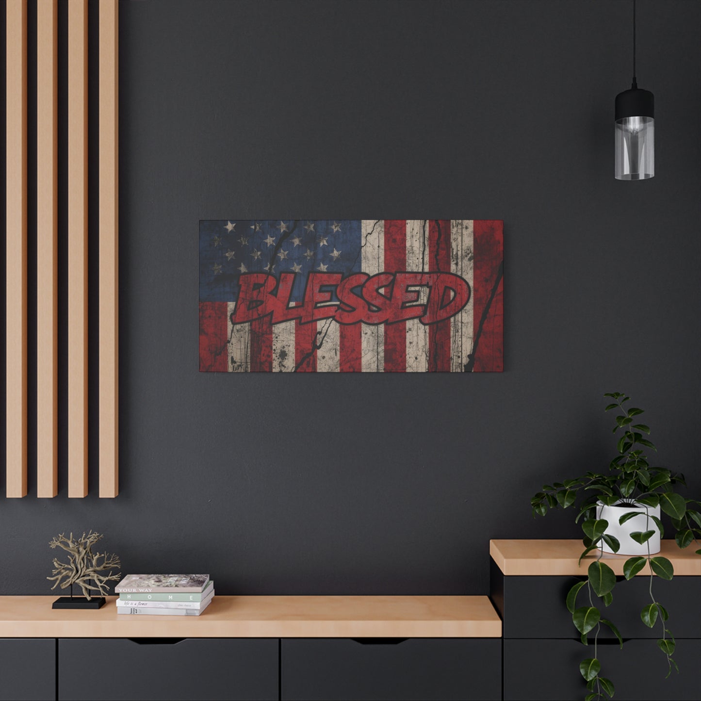 Blessed Patriotic Canvas Wall Art, Americana Decor, Home Wall Decoration, Rustic Flag Artwork, US Flag Decor