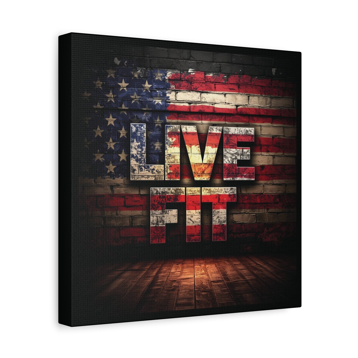 American Pride Canvas Wall Art - Live Fit Decor - Fitness Motivation - Patriotic Gift - USA Flag Artwork - Red White Blue -