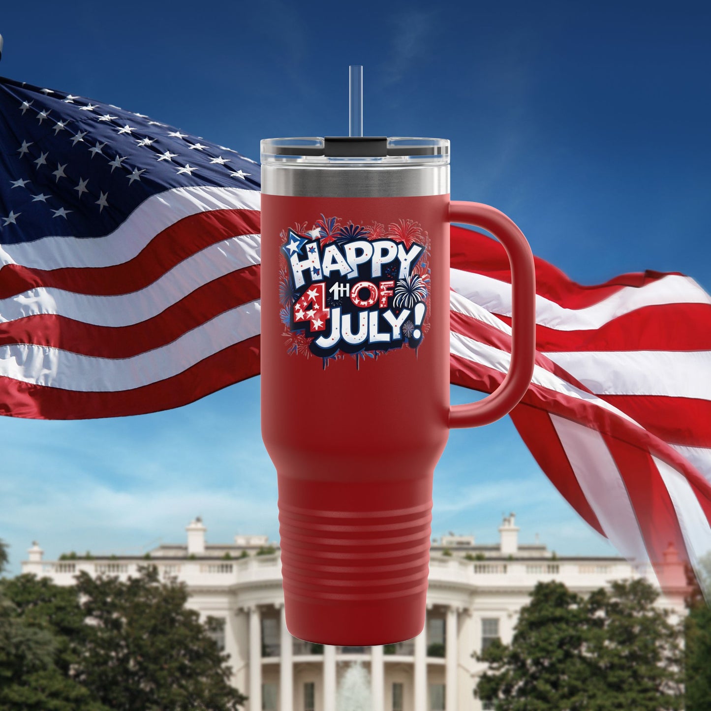 Patriotic Insulated Travel Mug - 40oz - Perfect for 4th of July Celebrations, BBQs, Camping, Family Gatherings, Gifts!