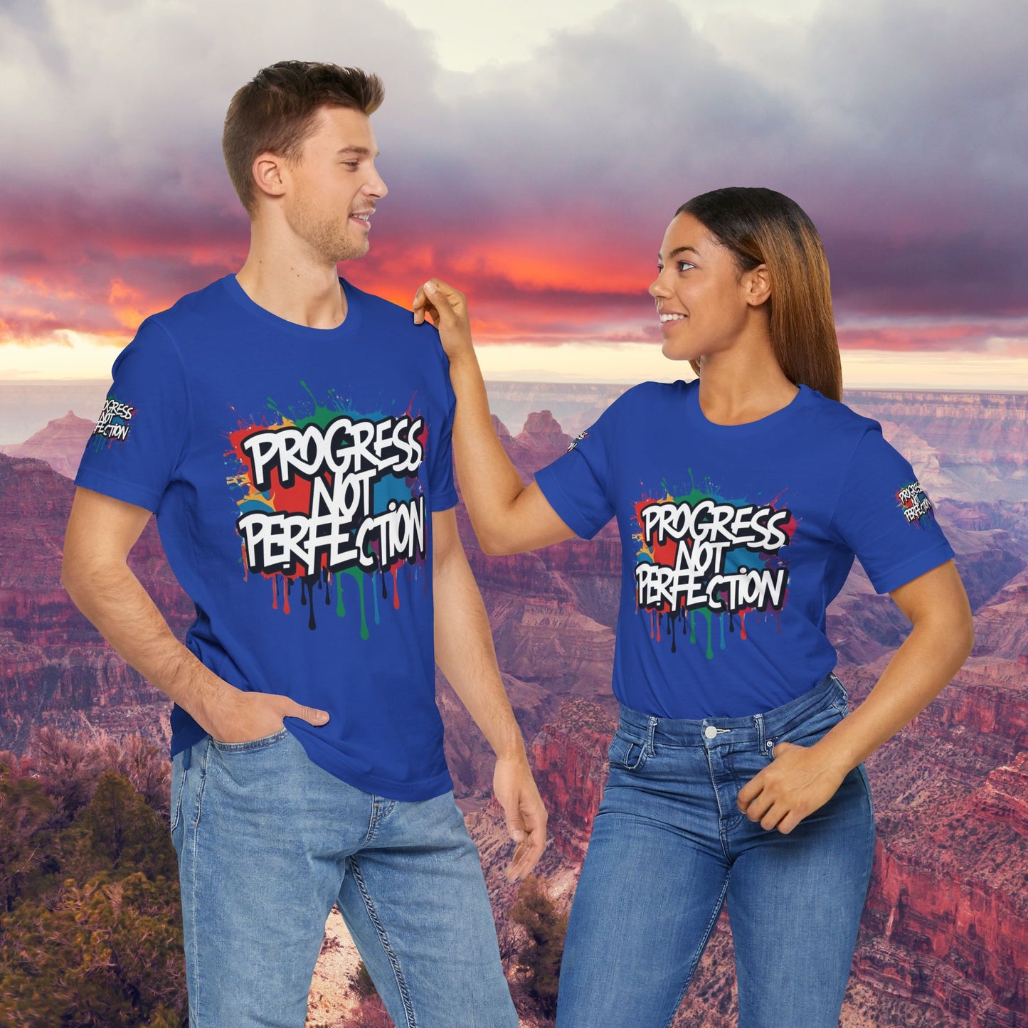 💥 Vibrant 💥 Eye-catching 💥 Motivational 💥 All Over Print 💥 Unisex T-shirt 💥 Progress Not Perfection 💥 Art-Inspired 💥 Apparel 💥 Sizes XS x 4XL 💥
