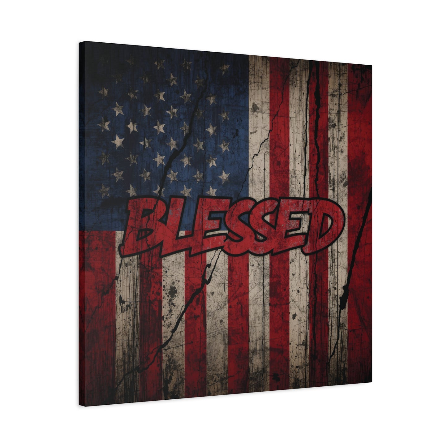 Blessed Patriotic Canvas Wall Art, Americana Decor, Home Wall Decoration, Rustic Flag Artwork, US Flag Decor
