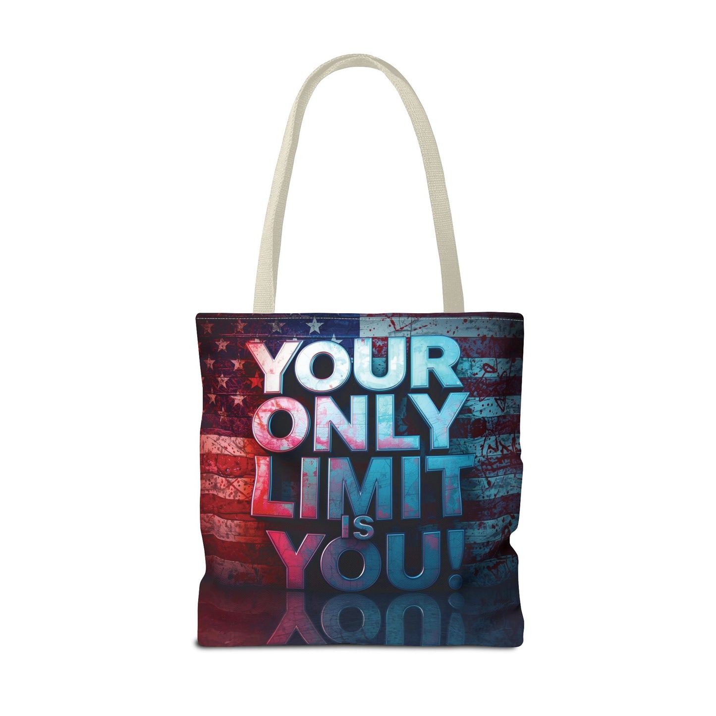 Motivational Tote Bag, Your Only Limit is You!, Inspirational Gift, USA Flag Design, Eco-Friendly Everyday Tote