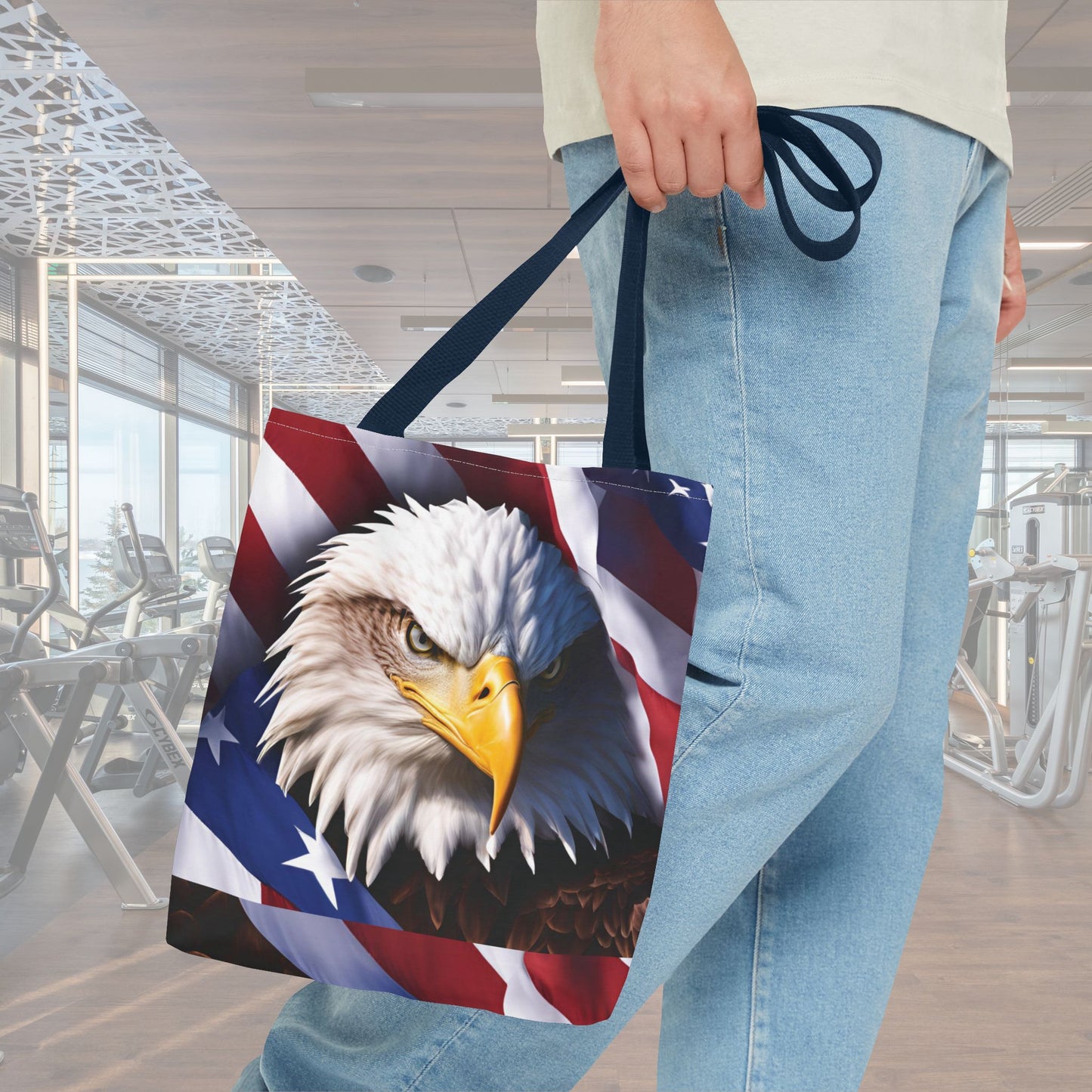 Patriotic Stylish American Flag Bald Eagle Red White & Blue All Over Print Tote Bag