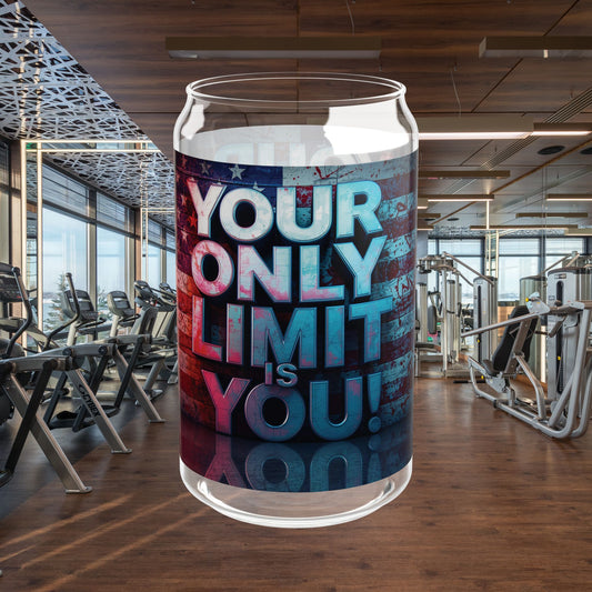 Inspirational Your Only Limit Is You! Sipper Glass - 16oz - Motivational Drinkware - USA Flag Design - Perfect for Gym - Home - Gifts