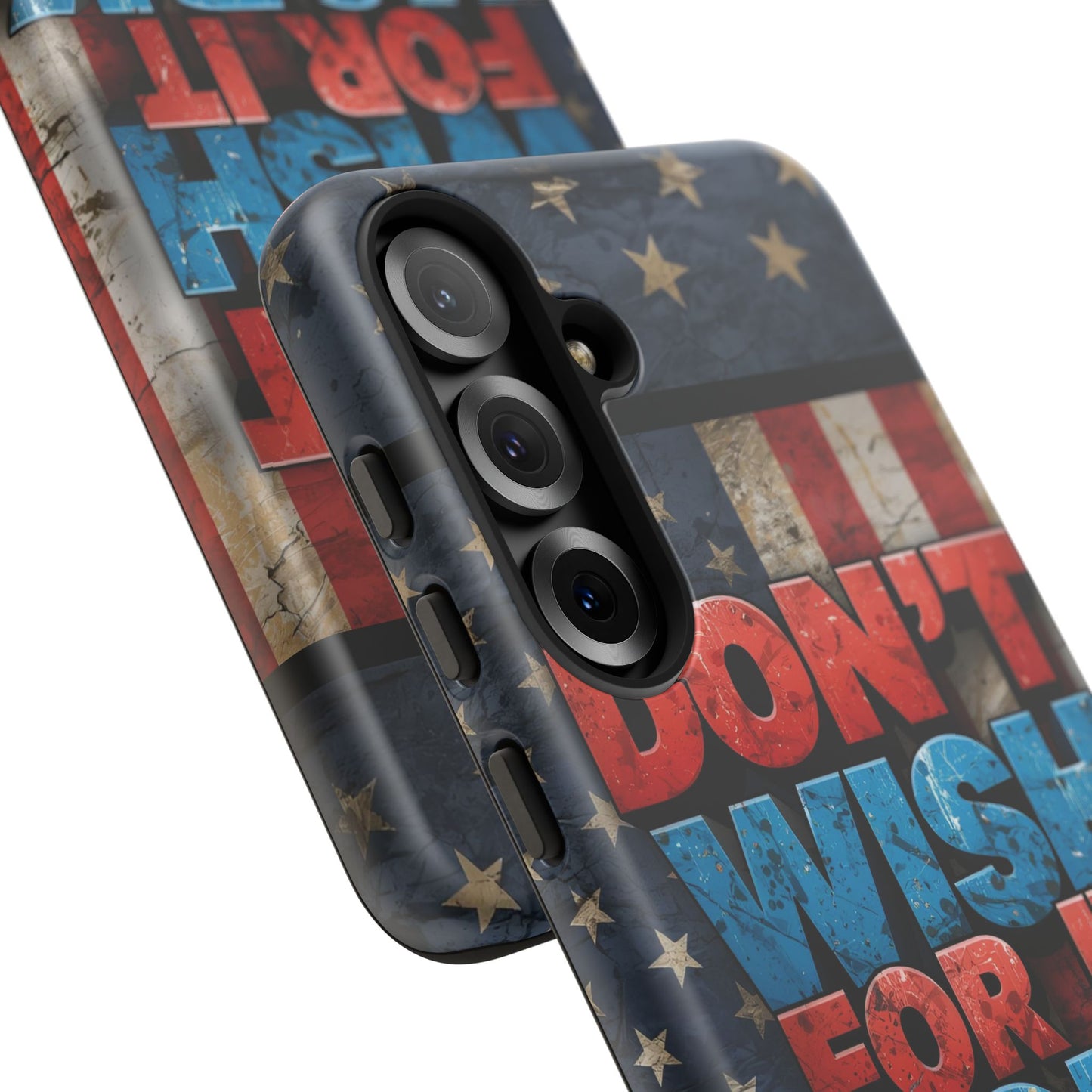 Motivational Phone Case - Don't Wish for It, Work for It | Patriotic Design, Gift for Fitness Lovers, USA Flag, Inspirational Decor