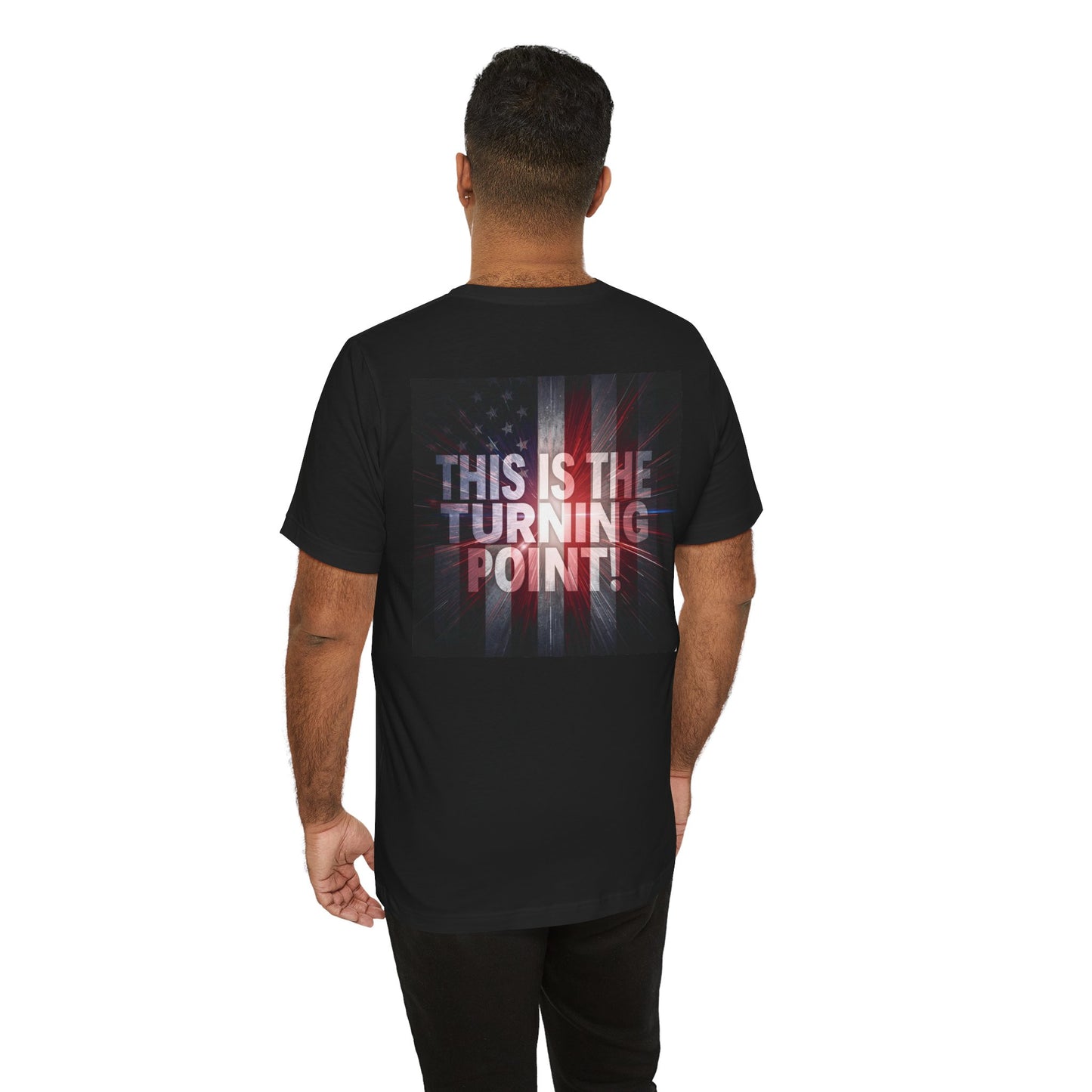 Ultra Motivational - Patriotic - Charlie Kirk - This Is The Turning Point! - Red White Blue - Stunning American Flag Backdrop Design - Black Tee - XS - 4XL