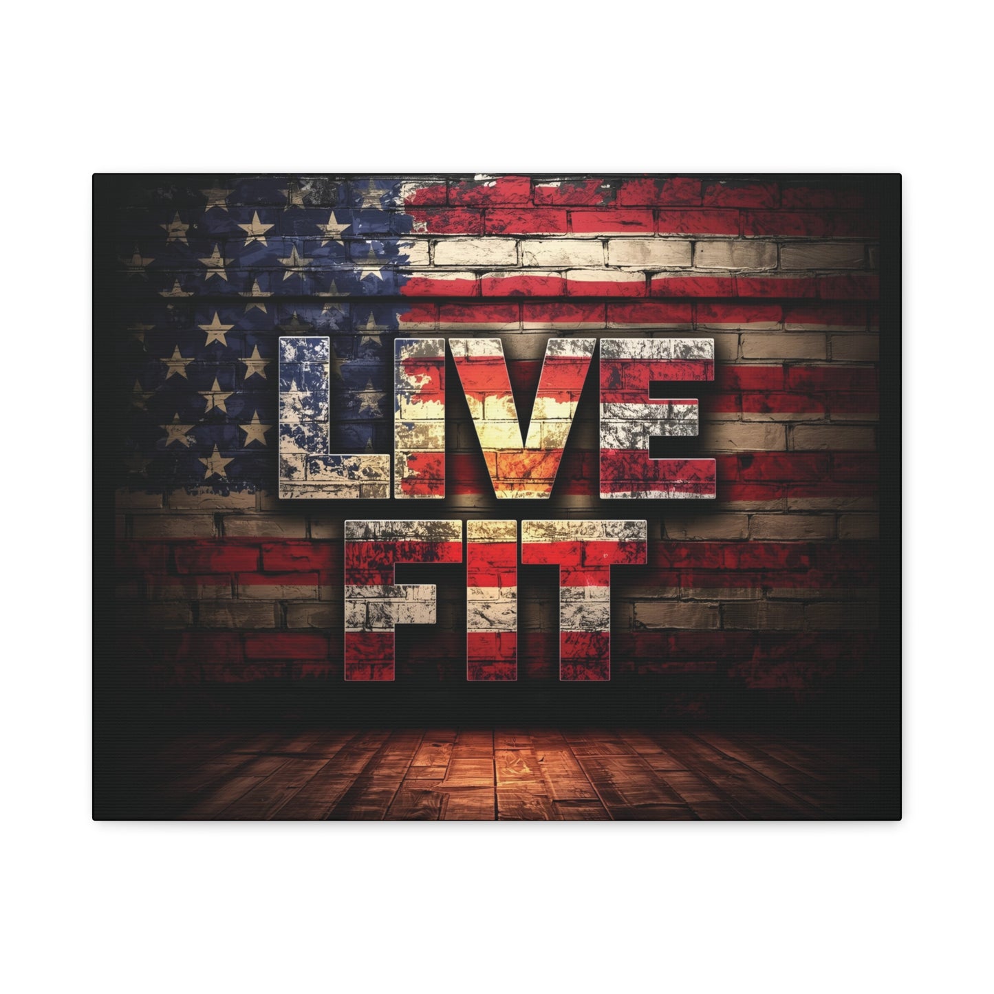 American Pride Canvas Wall Art - Live Fit Decor - Fitness Motivation - Patriotic Gift - USA Flag Artwork - Red White Blue -