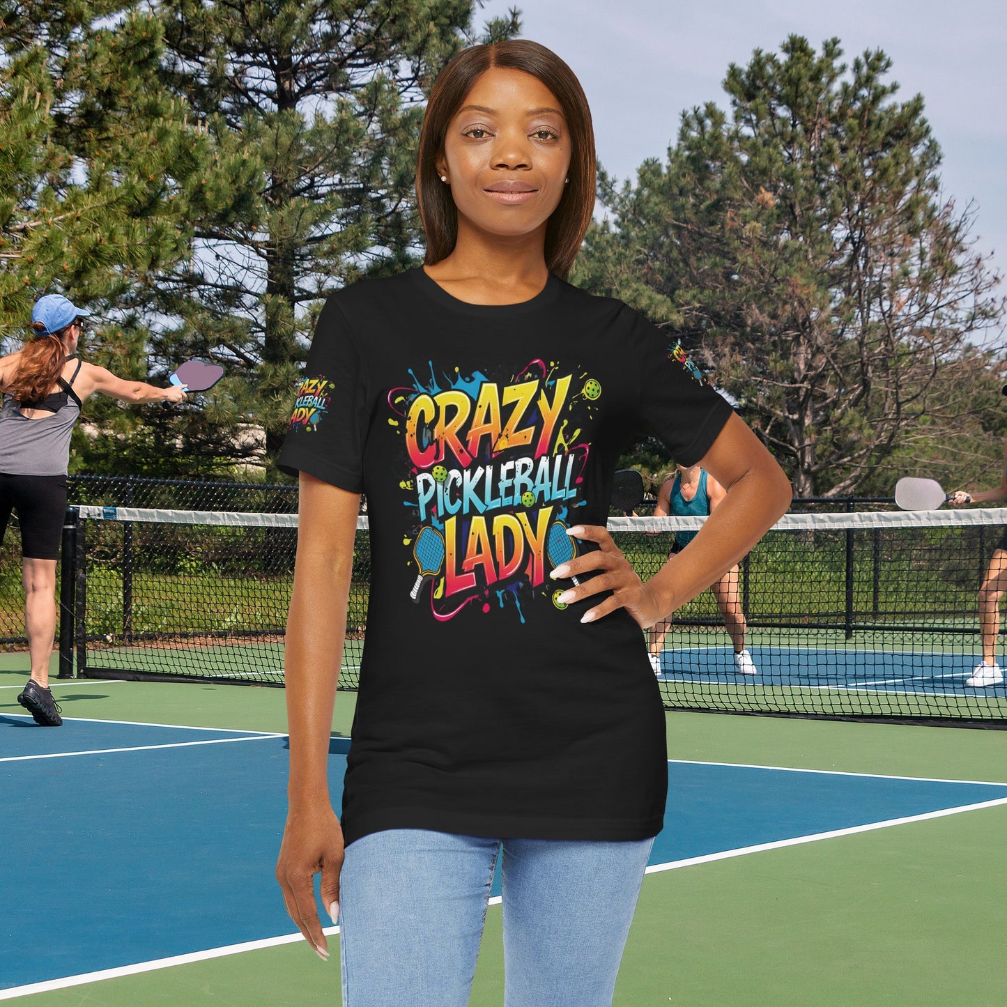 Eye-Catching Crazy Pickleball Lady T-Shirt - Fun Graphic Tee for Pickleball Enthusiasts Sizes XS-5XL