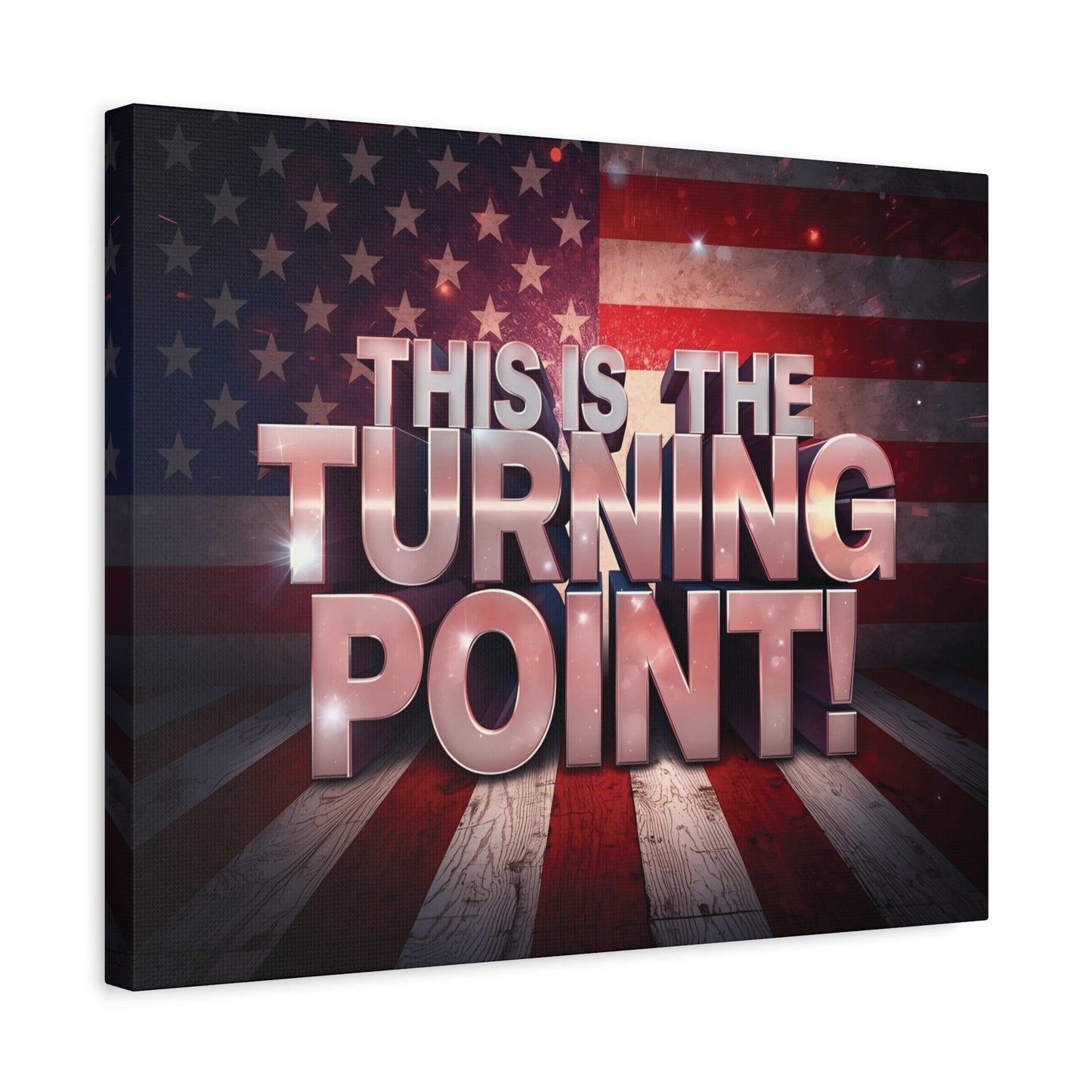 Gallery Wrapped Canvas Wall Art - Charlie Kirk Inspired - This Is The Turning Point! - Red White Blue - American Flag Backdrop Design - Multiple Sizes -
