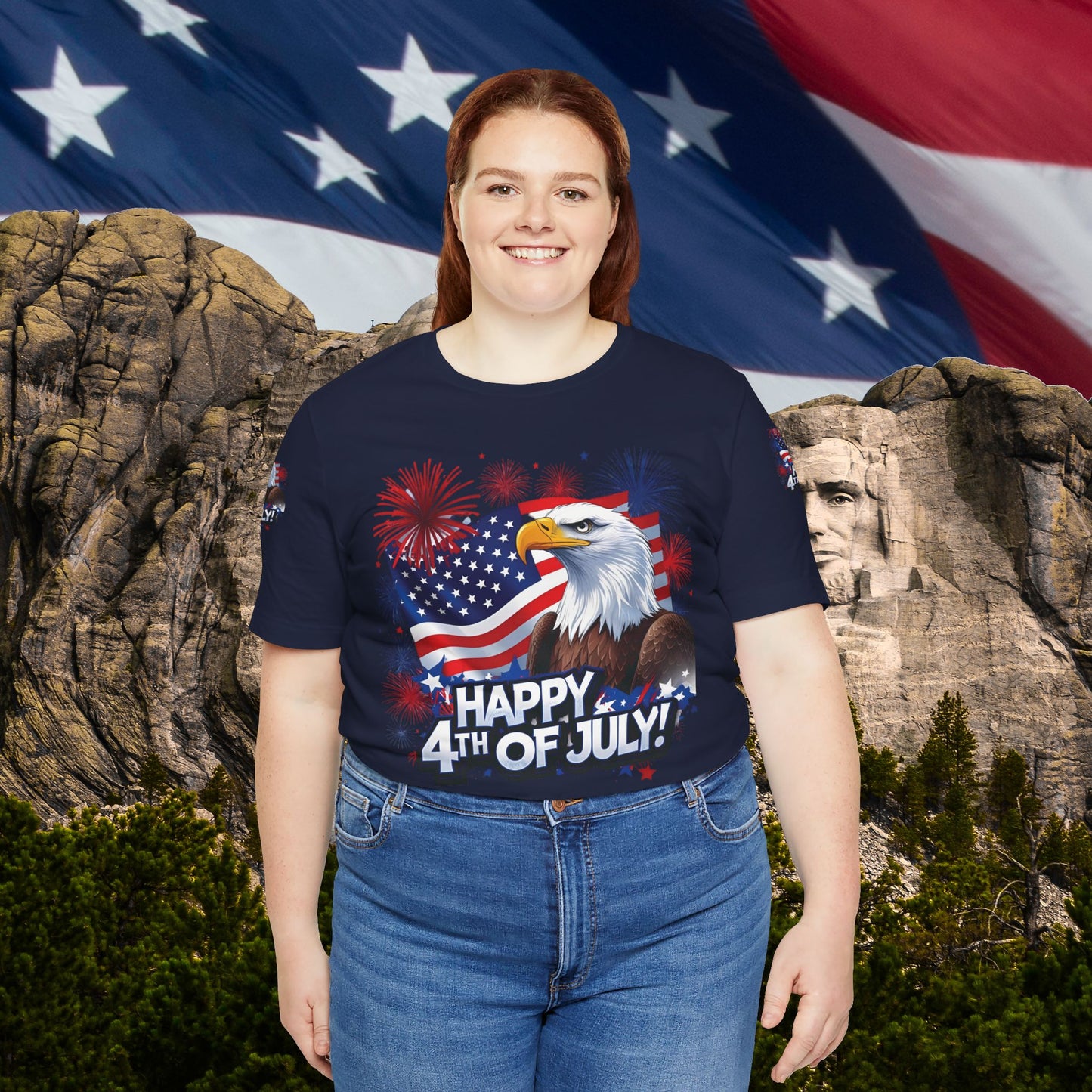 Happy 4th of July, Print Design, Unisex T-Shirt, Patriotic Print Design, Independence Day Shirt, Red White Blue Shirt, USA Tee Gift, Gift For Her, Gift For Him, American Flag, Bald Eagle