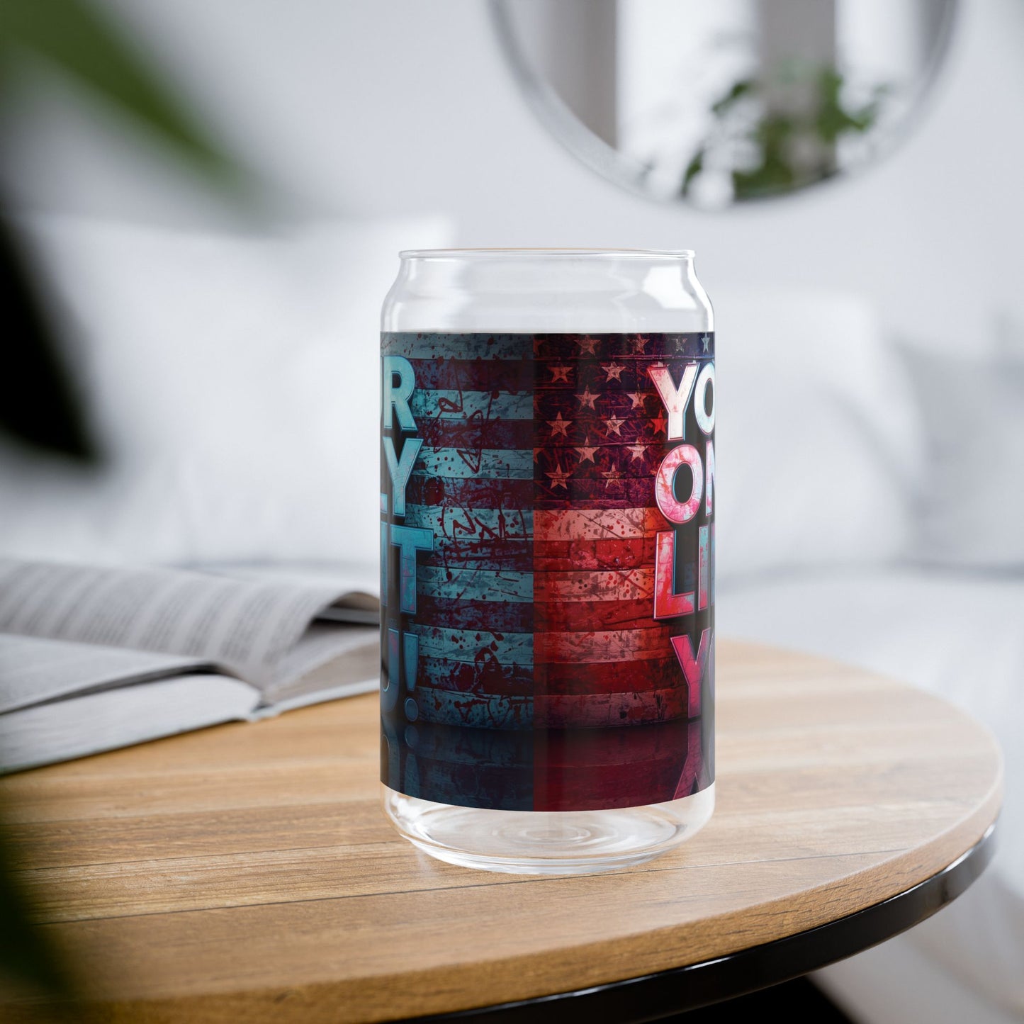 Inspirational Your Only Limit Is You! Sipper Glass, 16oz - Motivational Drinkware, USA Flag Design, Perfect for Gym, Home, Gifts