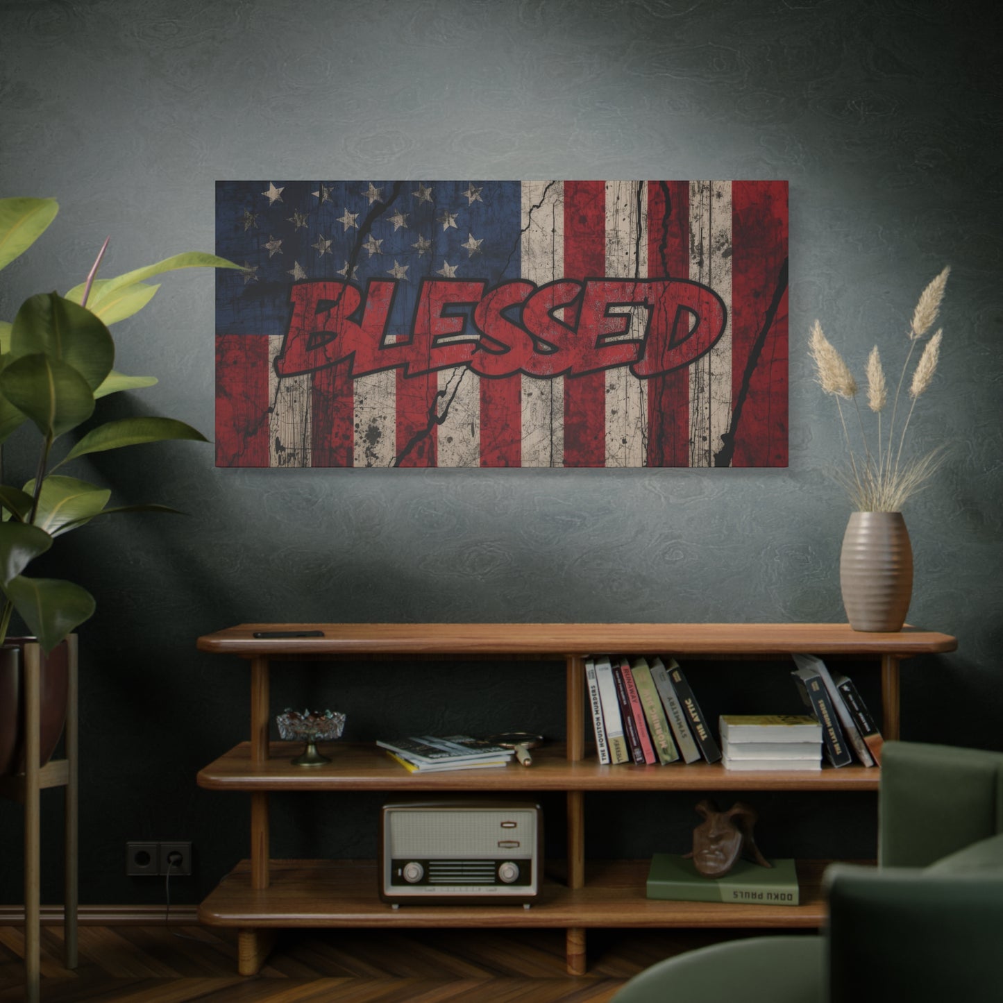Blessed Patriotic Canvas Wall Art, Americana Decor, Home Wall Decoration, Rustic Flag Artwork, US Flag Decor