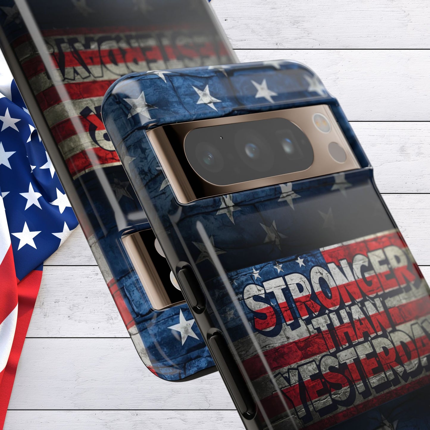 Patriotic Phone Case - Stronger Than Yesterday!, American Flag Design, Gift for Military, Independence Day, Motivational Decor, Tough Cases