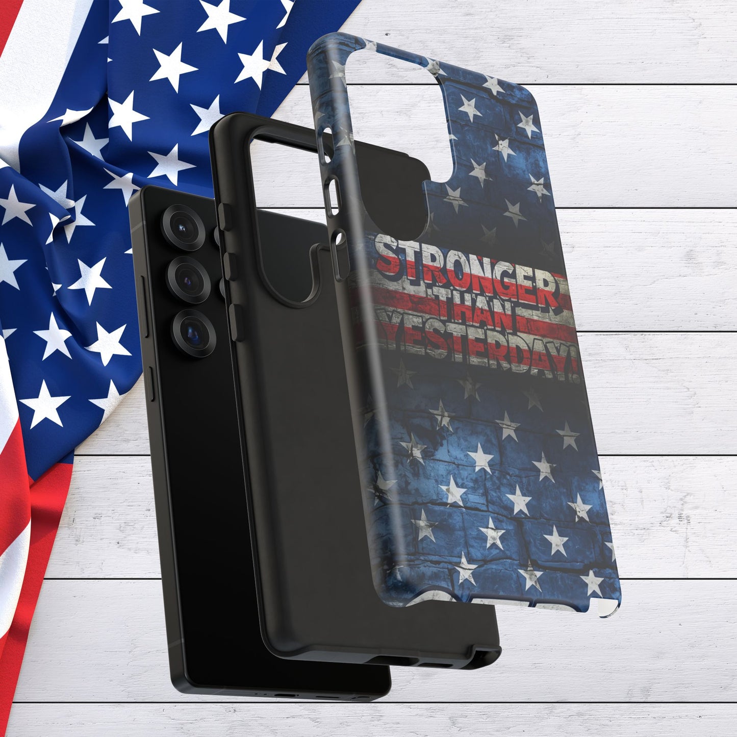 Patriotic Phone Case - Stronger Than Yesterday!, American Flag Design, Gift for Military, Independence Day, Motivational Decor, Tough Cases