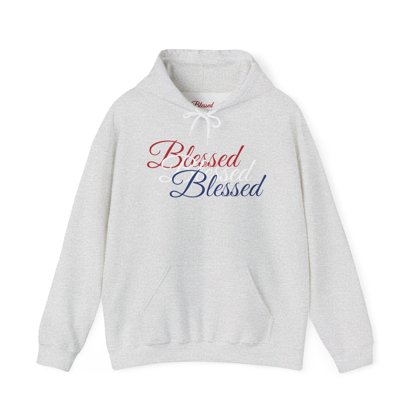 Blessed Hoodie – Patriotic Red, White & Blue Unisex Pullover Sweatshirt with Front & Back Print – Cozy, Positive Vibes Gift